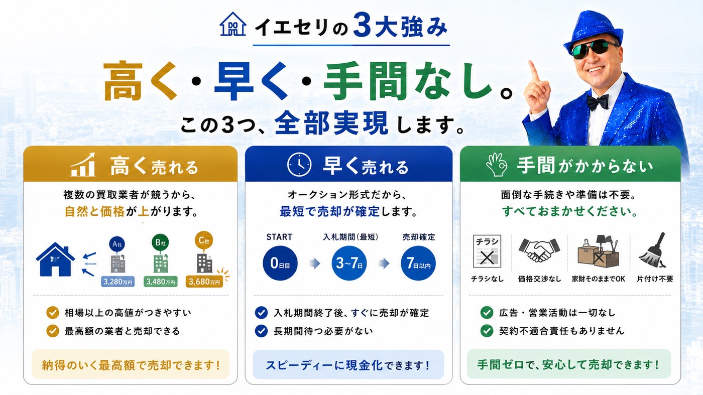 イエセリの3大強み - 高く・早く・手間なし